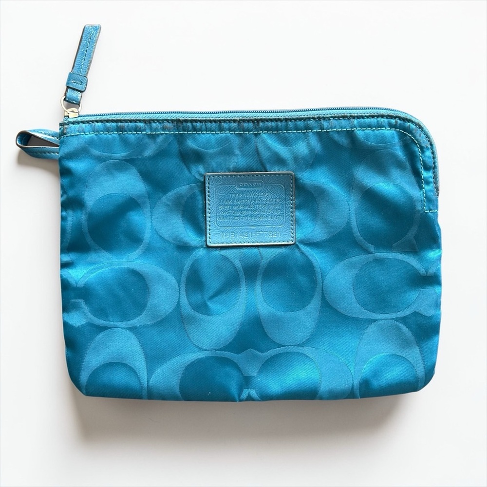 Coach Blue Signature Nylon Cosmetic Zip Pouch